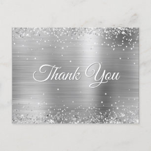 Cartão Postal Folha de Flautim Silver Glitter Espelhada Obrigado