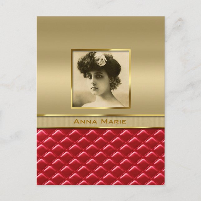 Cartão Postal Folha de Foto Personalizada Folha de Couro Vermelh (Frente)