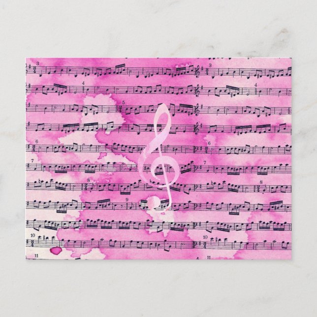 Cartão Postal Folha de música clássica clip pink-d-água (Frente)