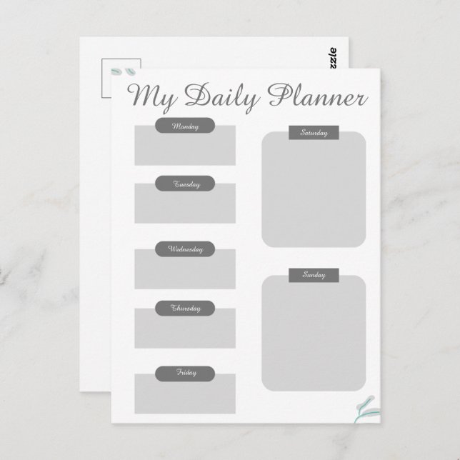 Cartão Postal Folha Mínima do Planejador Diário das cinzas (Frente/Verso)