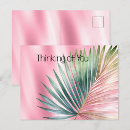 Cartão Postal Folha Verde Rosa Tropical Chic