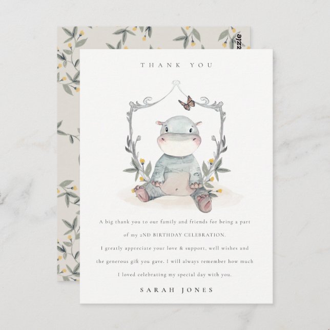 Cartão Postal Folhagem Bonita De Hippo Qualquer Idade Aniversári (Frente/Verso)