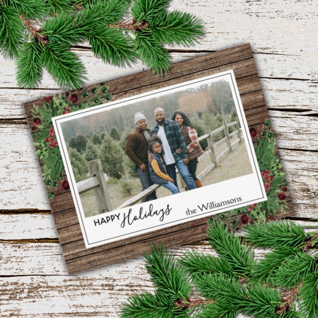 Cartão Postal Folhagem Botânica Holly Verde de Berries Vermelhos (Criador carregado)