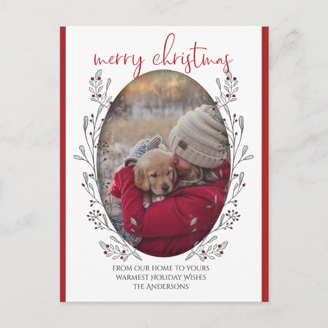 Cartão Postal Folhagem de Natal e Berries (Frente)