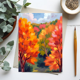 Cartão Postal Folhagem de Outono   Aquarela de Folhas de Outono 