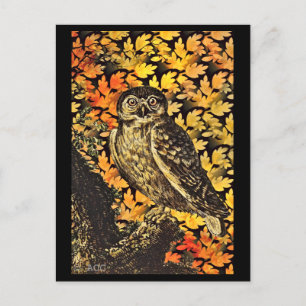 Cartão Postal Folhagem do outono de Halloween Owl
