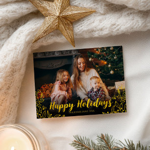 Cartão Postal Folhagem Dourada Fofa Foto de Natal Feliz Natal