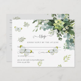 Cartão Postal Folhagem Verde Elegante Resposta para Casamento