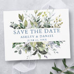 Cartão Postal Folhagem Verde em Aquarela Save the Date Azul Empo<br><div class="desc">Moderno Anúncio de Noivado de Casamento Botânico em Aquarela com Folhagem Verde,  inclui folhas de eucalipto,  folhagem botânica verde,  folhas azuis empoeiradas e outras belas folhagens botânicas.</div>