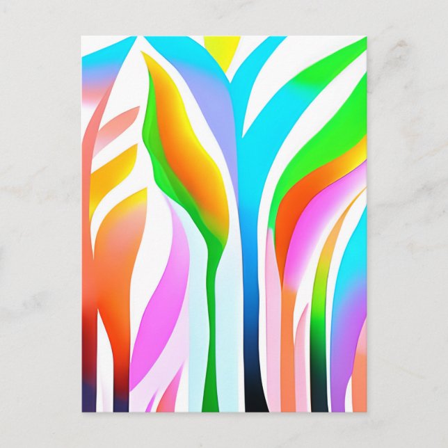 Cartão Postal Folhas Abstratas em Pastéis Multicoloridos   (Frente)