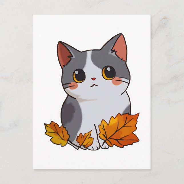 Cartão Postal Folhas bonitinhas de gato (Frente)