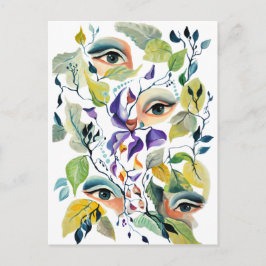 Cartão Postal Folhas Coloridas De Olhos Legais E Elegantes