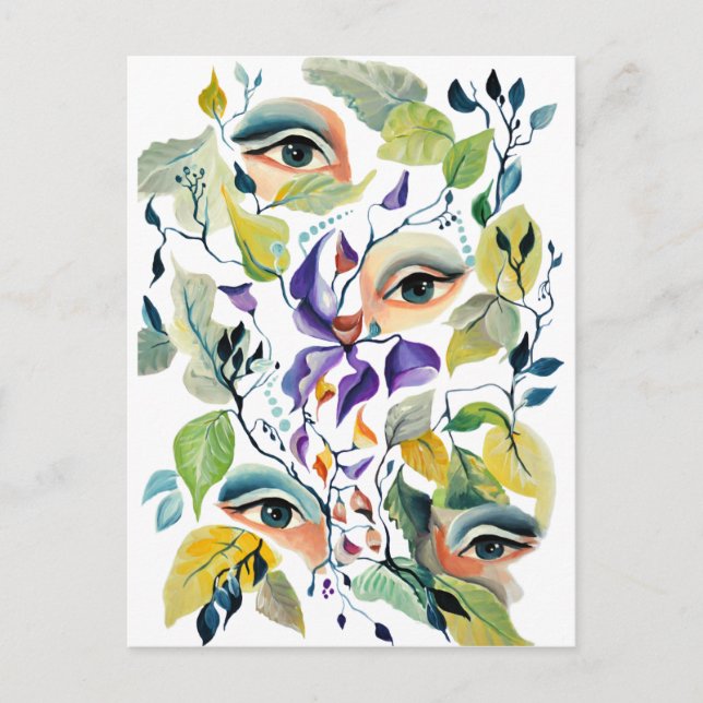 Cartão Postal Folhas Coloridas De Olhos Legais E Elegantes (Frente)