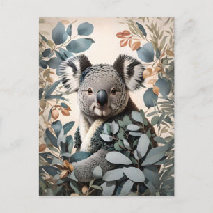 Cartão Postal Folhas Cute Koala Eucalyptus
