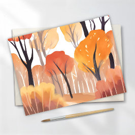 Cartão Postal Folhas de Aquarela da Floresta de Folhagem de Outo
