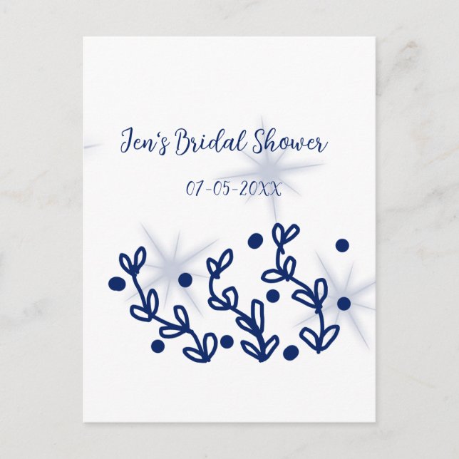 Cartão Postal Folhas de estrelas azuis luxo real chá de noiva  (Frente)