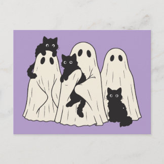 Cartão Postal Folhas de Fantasmas e Gatos Pretos Halloween Adorá