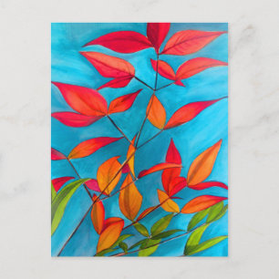 Cartão Postal Folhas de laranja Arte original do outono