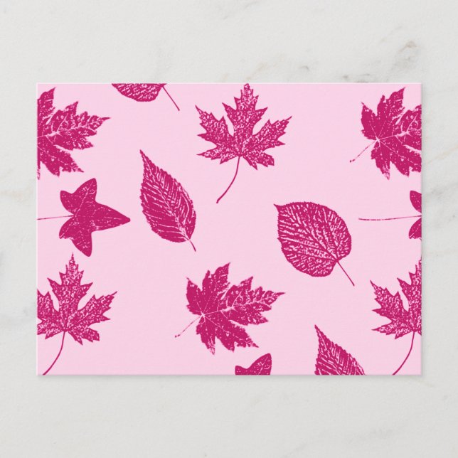 Cartão Postal Folhas de outono - burgundy e rosa claro (Frente)