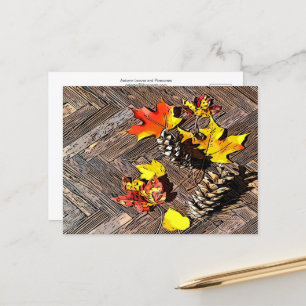 Cartão Postal Folhas de outono e Pinecones