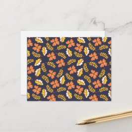 Cartão Postal Folhas de Outono Quentes Caindo com Flores