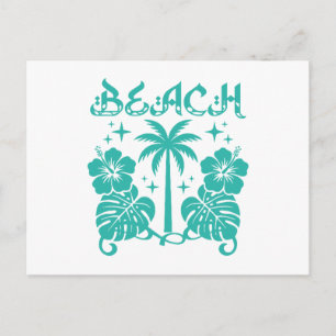 Cartão Postal Folhas de Palmeira Tropical de Praia Hibisco Monst