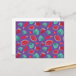 Cartão Postal Folhas de picolé, cereja, morango e melancia