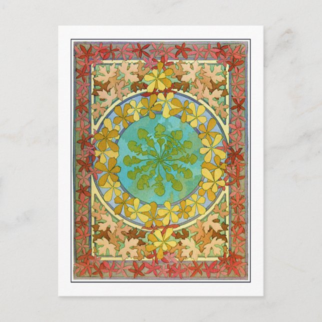 Cartão Postal Folhas do estilo Art Nouveau, Mucha (Frente)