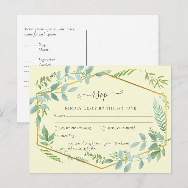 Cartão Postal Folhas do Jardim Botânico Folhagem Casamento RSVP (Frente/Verso)