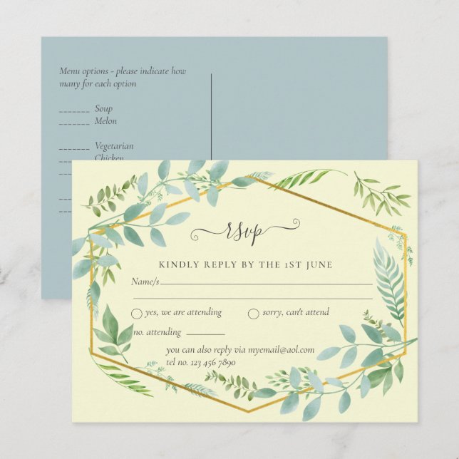 Cartão Postal Folhas do Jardim Botânico Folhagem Casamento RSVP (Frente/Verso)