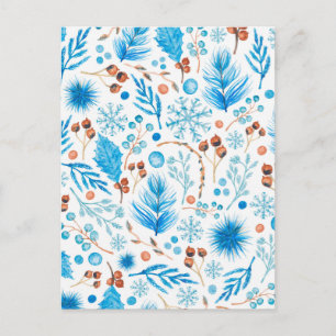 Cartão Postal Folhas e Bagas Modernas em Aquarela de Inverno
