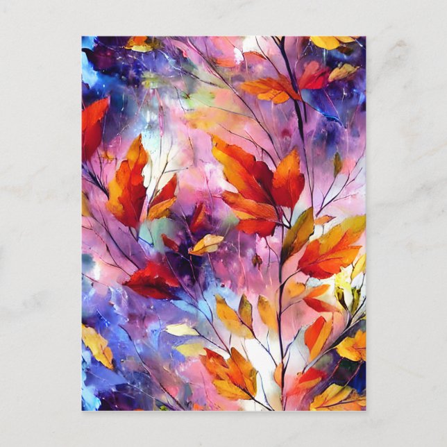 Cartão Postal Folhas Fantasiosas Hiperdetalhadas Pinceladas Capr (Frente)