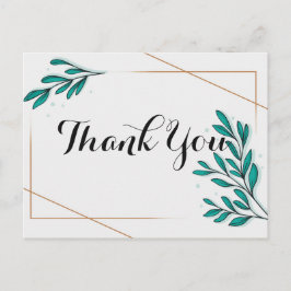 Cartão Postal Folhas Florais Verde Folha Dourada Obrigada