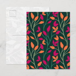 Cartão Postal Folhas Verde Escuro Botânicas Arte Elegante