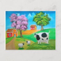 Folheto e pintura colorida de vaca e ovelha
