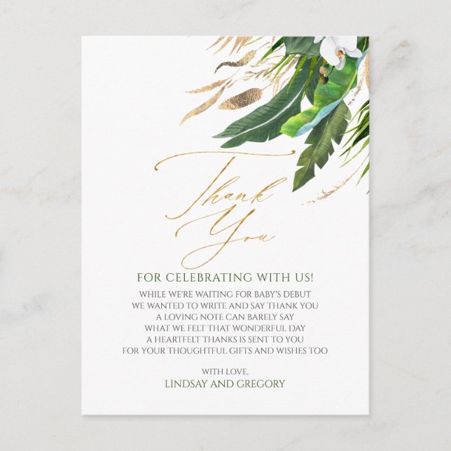 Cartão Postal Foliage Floral Tropical Exótica Obrigado (Frente)