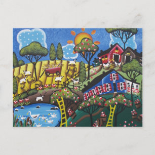 Cartão Postal Folk ART Apple Blossom by LORI EVERETT Cartão-post