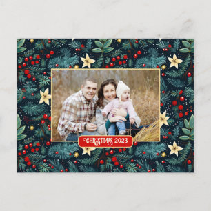 Cartão Postal Folk Art Mistletoe Holly Berries Foto de Natal