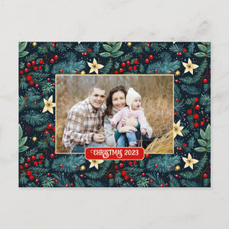 Cartão Postal Folk Art Mistletoe Holly Berries Foto de Natal