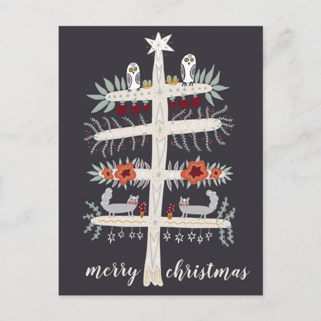 Cartão Postal Folk Art Tree of Life Christmas Holiday CUSTOM (Frente)