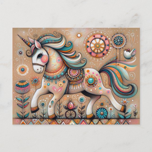 Cartão Postal Folk bohemian vibe unicorn (Frente)