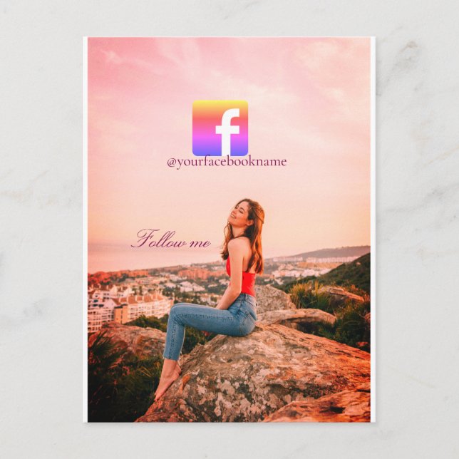 Cartão Postal follow us facebook username social media photo  (Frente)