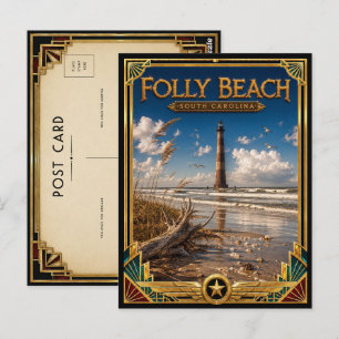Cartão Postal Folly Beach Carolina do Sul Arte Deco Vintage Dour
