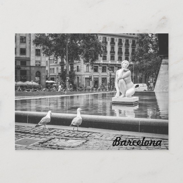 Cartão Postal Fonte BnW Plaça de Catalunya, Barcelona (Frente)