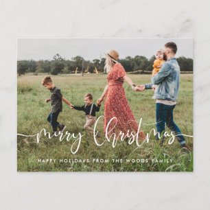 Cartão Postal Fonte branca moderna Foto da família Merry Christ