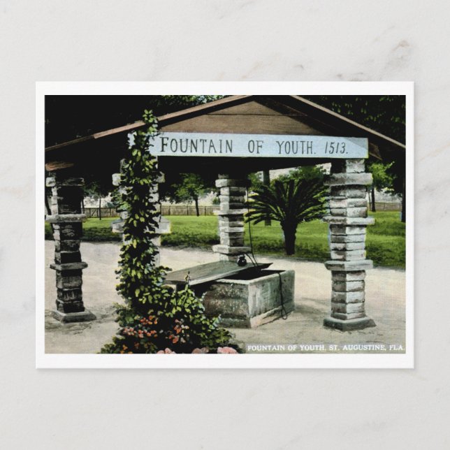Cartão Postal Fonte da Juventude, St. Augustine, FL Antiga (Frente)