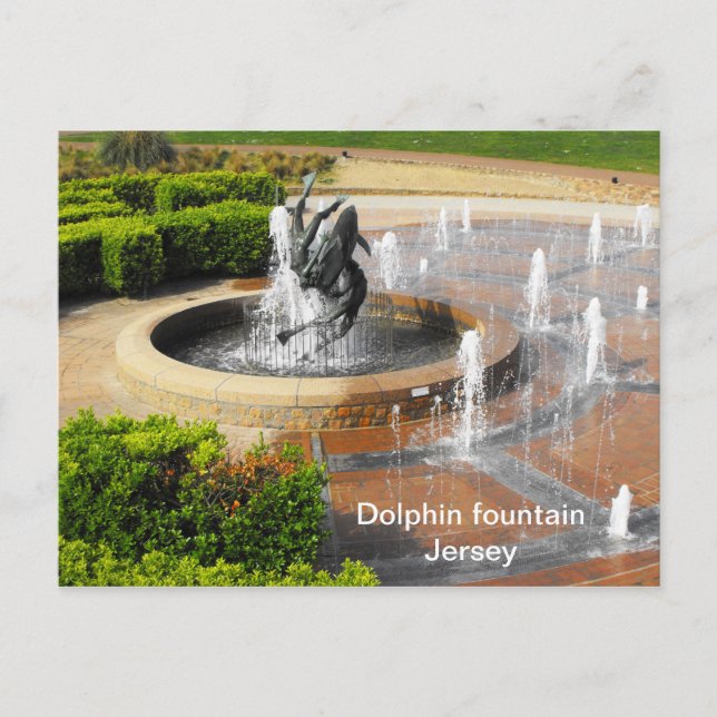 Cartão Postal Fonte de natação com golfinhos Jersey (Frente)