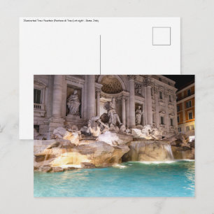 Cartão Postal Fonte de Trevi à noite - Roma, Itália