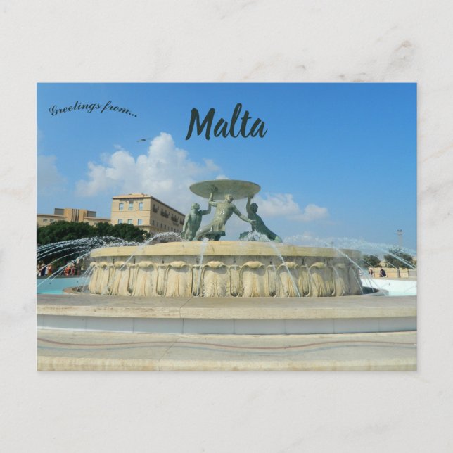 Cartão Postal Fonte dos Tritões em Valletta Malta (Frente)