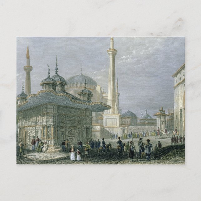 Cartão Postal Fonte e quadrado das Ruas. Sophia, Istambul, grava (Frente)